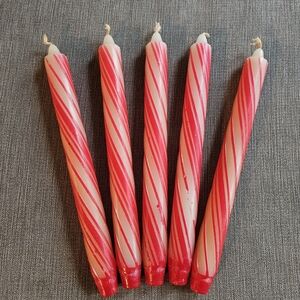 Vintage Red and White Striped Candy Cane 10" Wax Candles
